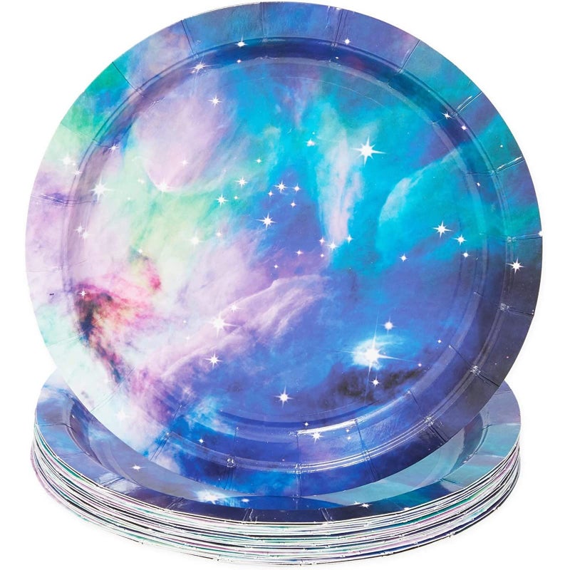 BLUE PANDA 168-Piece Space Birthday Decorations Set - Serves 24, Blue Galaxy 9" & 7" Plates, 9-Oz Cups, Napkins & 6" Cutlery - Moon & Stars Decor - Galaxy Party Cups & Cosmic Napkins - Image 4